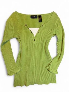 Axcess Lime Green Ribbed Scoop Henley Top
